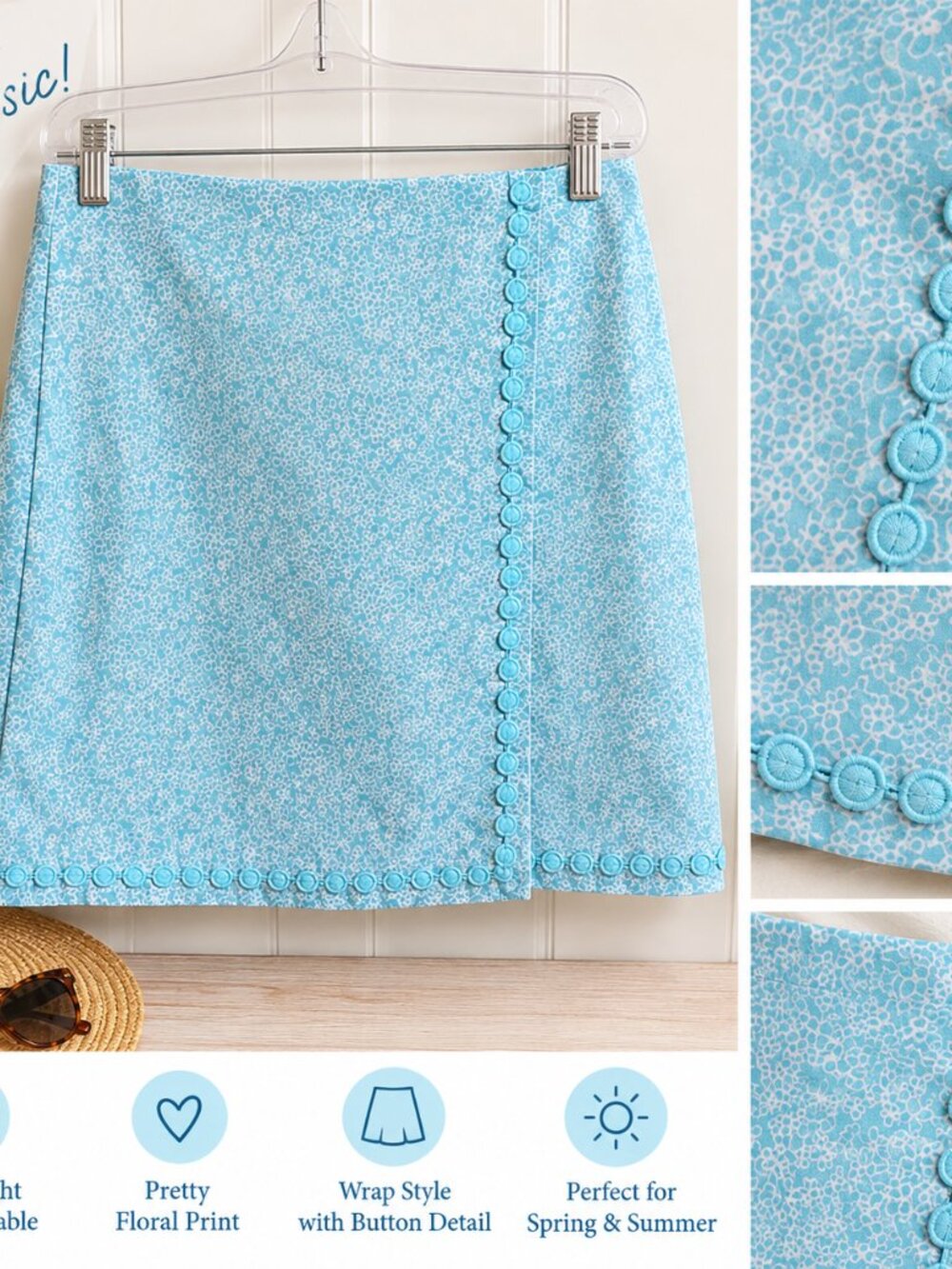 Crown & Ivy Pastel Blue Floral Faux Wrap Skort Shorts - Size 10 - Excellent Cond